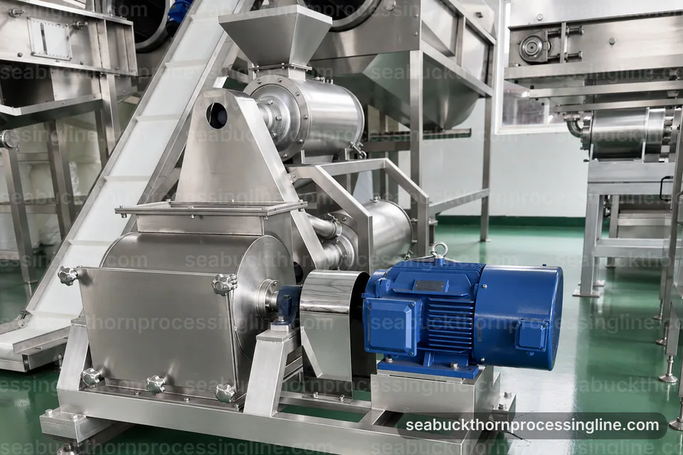 industrial sea buckthorn juice line, common buyer questions: crushing with seed and skin separation section operating stage