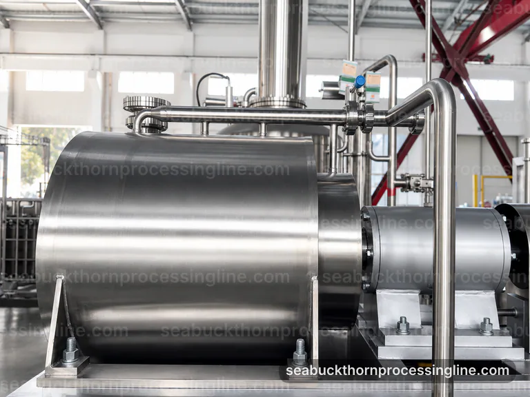 industrial sea buckthorn juice line, installation and maintenance: crushing with seed and skin separation section connection view