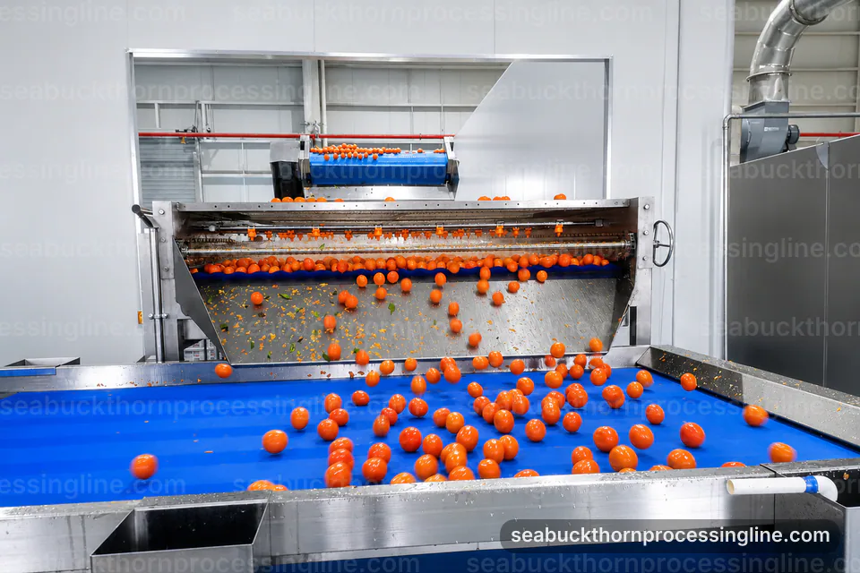 industrial sea buckthorn juice line, installation and maintenance: oil tolerant berry separator operating stage