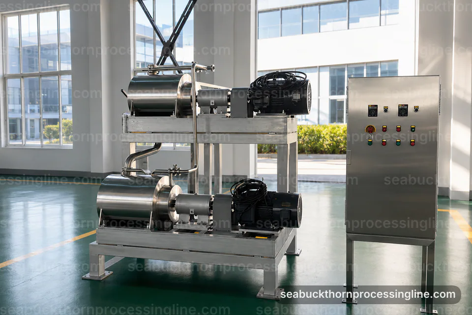 Industrial Sea Buckthorn Juice Line: Plant Integration Operating Stage industrial sea buckthorn juice line, plant integration: crushing with seed and skin separation section operating stage