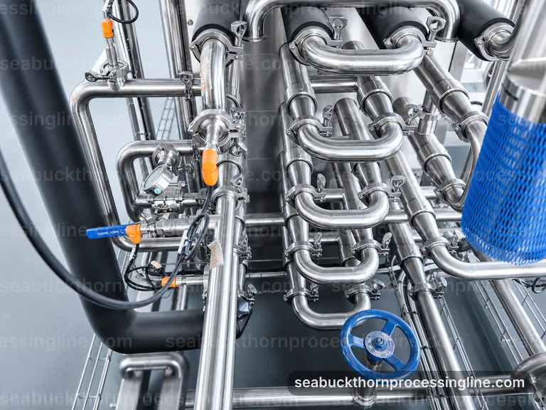industrial sea buckthorn juice line, selection criteria: oil tolerant berry separator connection view
