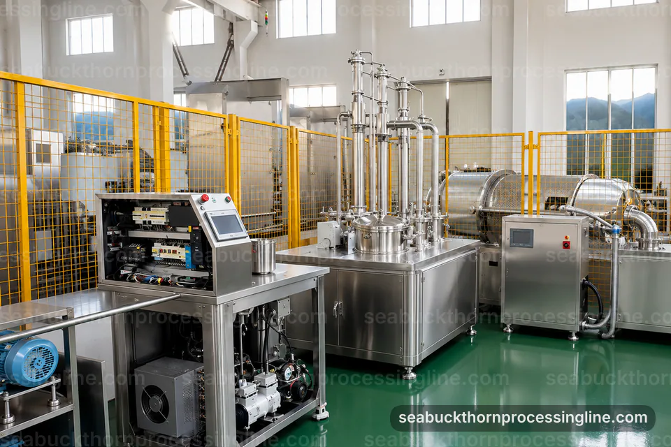 industrial sea buckthorn juice line, selection criteria: crushing with seed and skin separation section operating stage