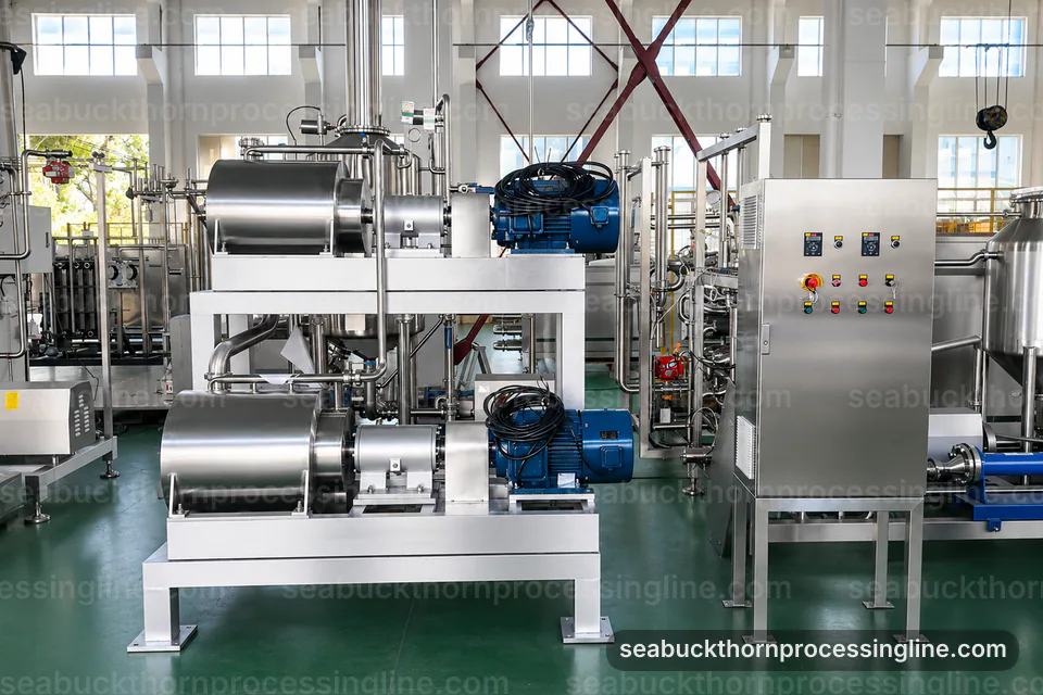 industrial sea buckthorn juice line, configuration options: crushing with seed and skin separation section operating stage