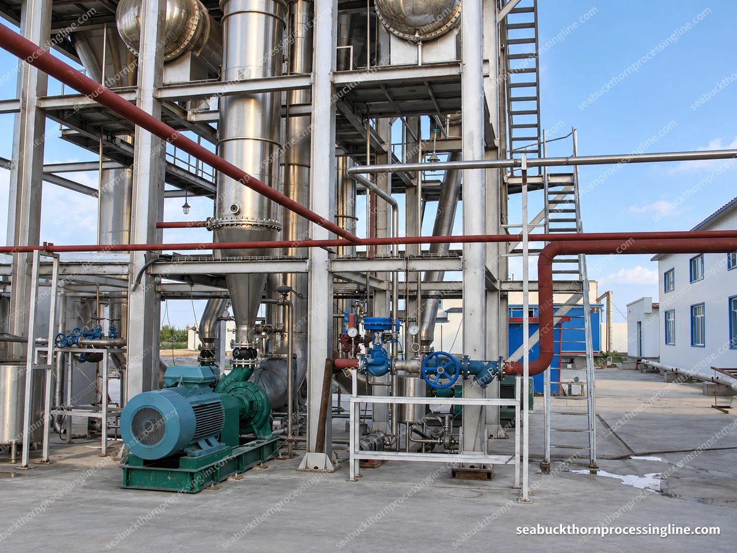 Lower pumps, valves and connecting pipework on the evaporation assembly